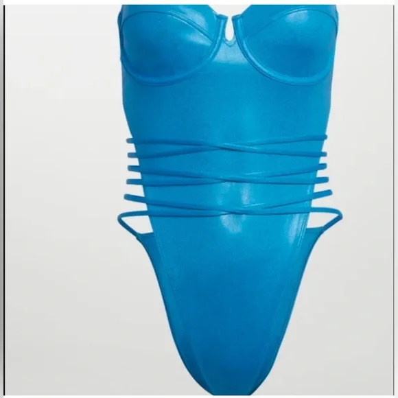 Rare!!!  IVY PARK adidas metallic glitter aqua turquoise teal swimsuit s… - Picture 3 of 10